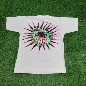 Vintage 90s Topy-Top Shark Surf Shirt XS/S 18x24 White Neon Pink Green